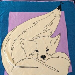 Vintage Krizia 100% Silk Scarf - Sleeping Fox Design - Made in Italy